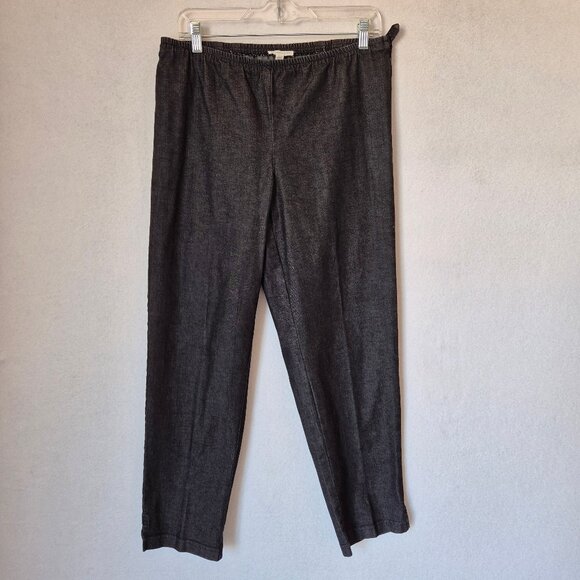 EILEEN FISHER Cotton Blend Black Chambray Tapered Ankle Pants Elastic-Waist Zip - Picture 2 of 10